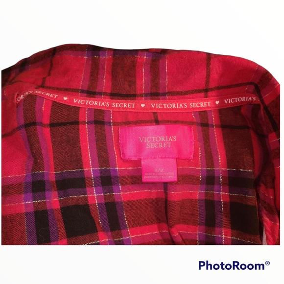 Victoria's Secret Plaid Nightgown Sleep Shirt Dress Pink Purple Metallic M - Picture 3 of 3